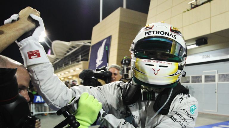 Lewis Hamilton celebrates in parc ferme