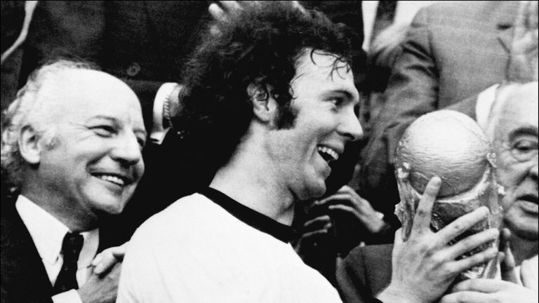 Franz Beckenbauer lifts the Fifa World Cup in 1974