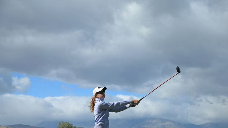 Paula Creamer of the USA in action during her practice round as a preview for the 2014  Kraft Nabisco Championship