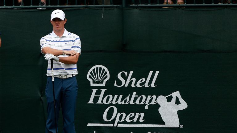 Rory McIlroy of Northern Ireland waits on the first hole during the first round of the Shell Houston Open at the Redstone Golf Club