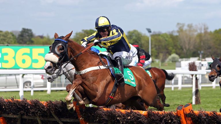 Dispour (centre) ridden by Tony McCoy wins the bet365 Juvenille handicap Hurdle race during the Bet365 Jump Finale at Sandown Park, Sandown. PRESS ASSOCIAT