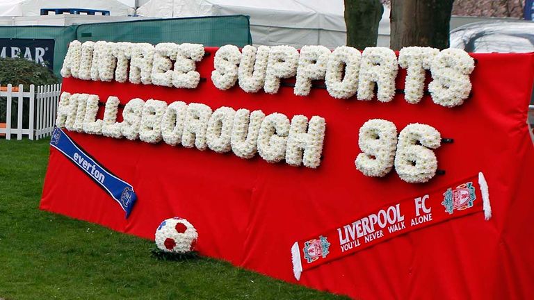 A floral tribute for Hillsborough Victims during the Crabbie's Grand National 2014, Grand Opening Day at Aintree Racecourse, Liverpool. PRESS ASSOCIATION P