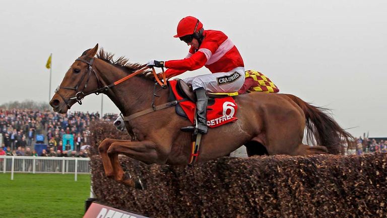 Silviniaco Conti ridden by Noel Fehily leaps the last to win the Betfred Bowl at Aintree