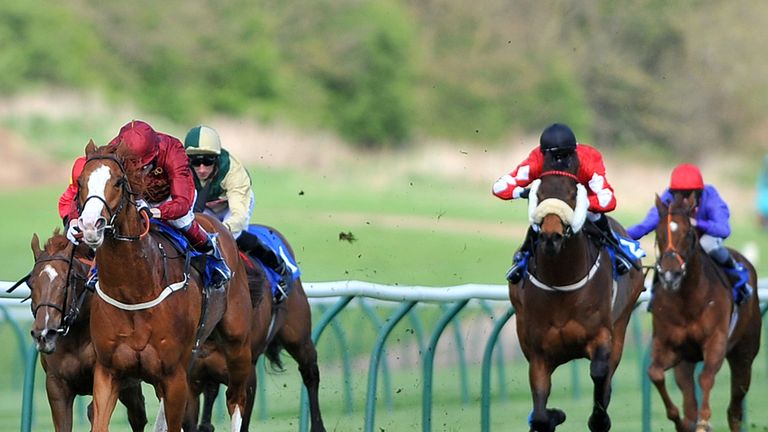 Pearl Secret (left) ridden by Jamie Spencer wins The totepool Lola Faulkner Conditions Stakes at Nottingham