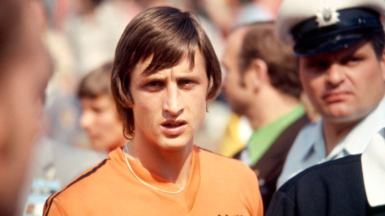 Dutch footballer Johan Cruyff at the World Cup football competition in West Germany, June-July 1974.