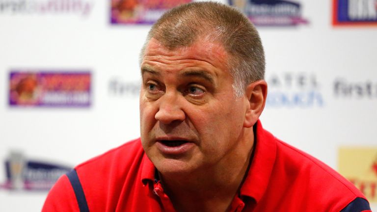 ST HELENS, ENGLAND - APRIL 18:  Head coach Shaun Wane of Wigan speaks during a press conference after the Super League match between St Helens and Wigan Wa