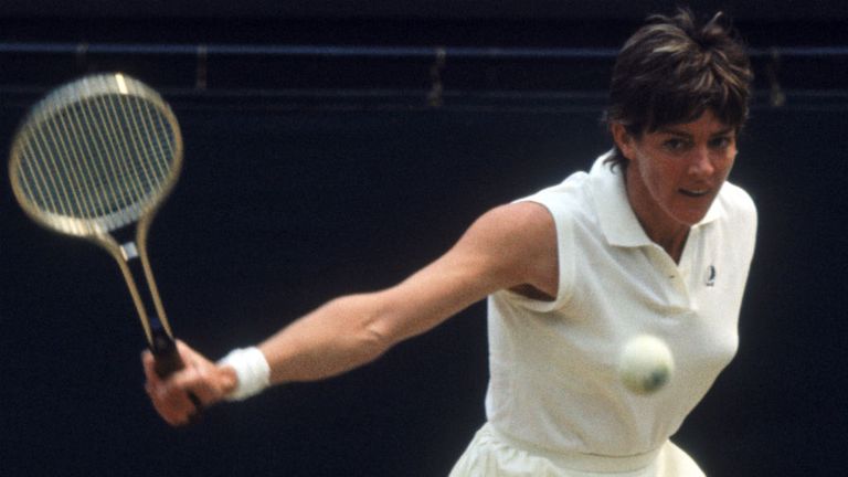 Margaret Court competing against fellow Australian Evonne Goolagong in the Ladies' Singles Final at Wimbledon