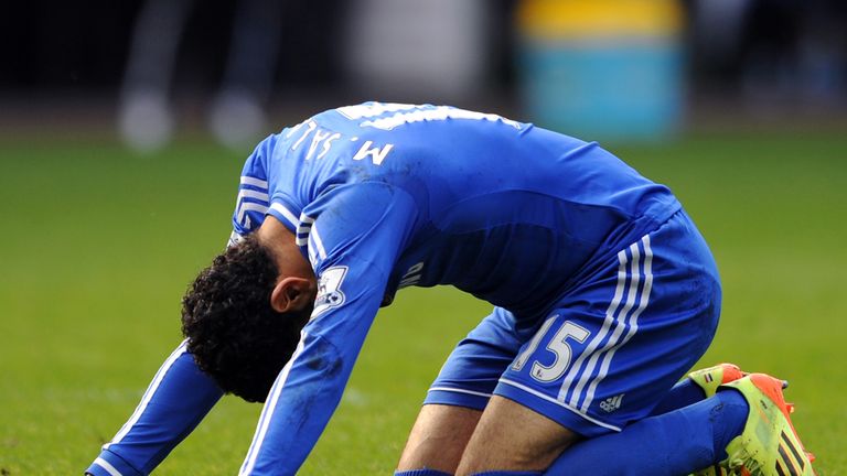 Mohamed Salah of Chelsea reacts after a missed chance against Swansea