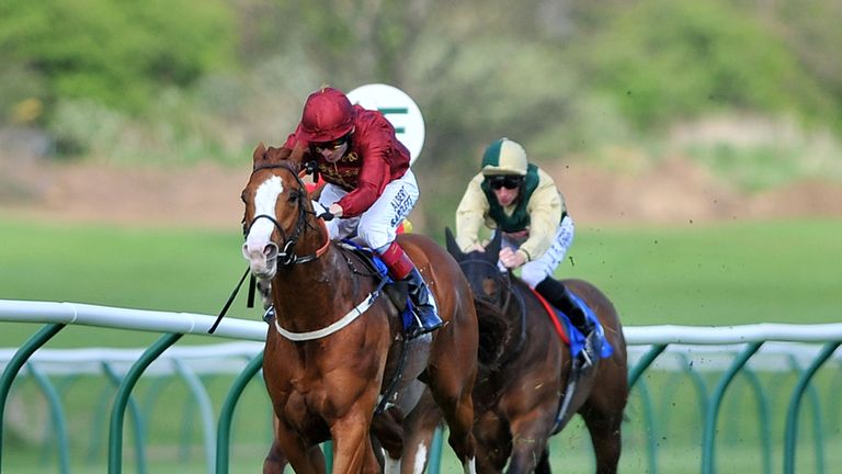 Pearl Secret (left) ridden by Jamie Spencer wins The totepool Lola Faulkner Conditions Stakes ahead of Graphic Guest