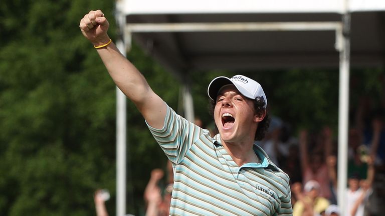 Rory McIlroy celebrates victory in 2010