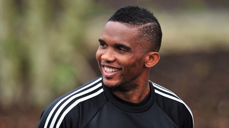 Chelsea's Cameroon striker Samuel Eto'o arrives to attend a training session at Chelsea's training ground at Cobham