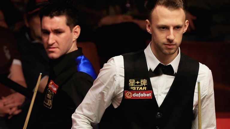 SHEFFIELD, ENGLAND - APRIL 22:  Tom Ford of England in action against Judd Trump of England during day four of the The Dafabet World Snooker Championship a