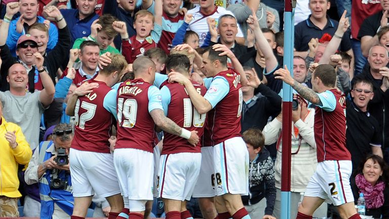 Burnley celebrate after Ashley Barnes scored their first goal during the Sky Bet Championship match at Turf Moor, Burnley.