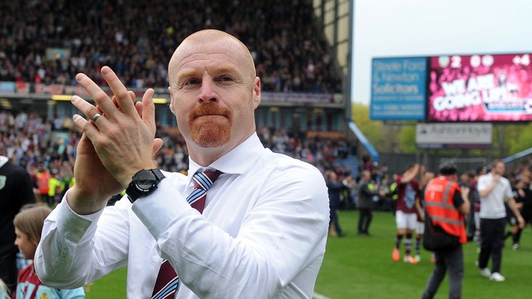 Burnley's manager Sean Dyche celebrates after his side win promotion to the Premier League during the Sky Bet Championship match at Turf Moor, Burnley.