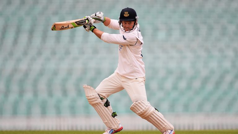 LONDON, ENGLAND - APRIL 26:  Ed Joyce of Sussex cuts a delivery from Chris Tremlett of Surrey to the boundary during day three of the LV County Championshi