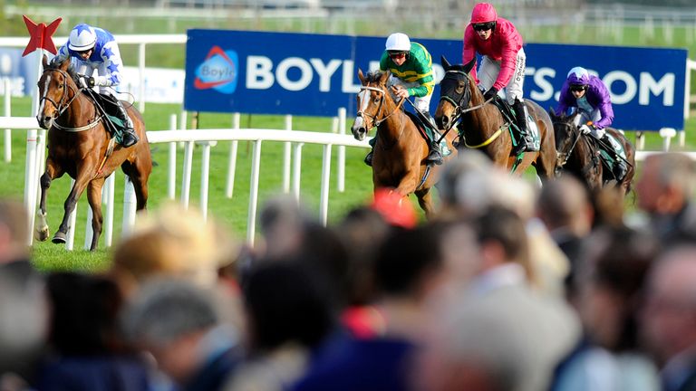 NAAS, IRELAND - APRIL 29:  Mr J Burke riding Very Much So win The Goffs Land Rover Bumper at Punchestown racecourse on April 29, 2014 in Naas, Ireland. (Ph