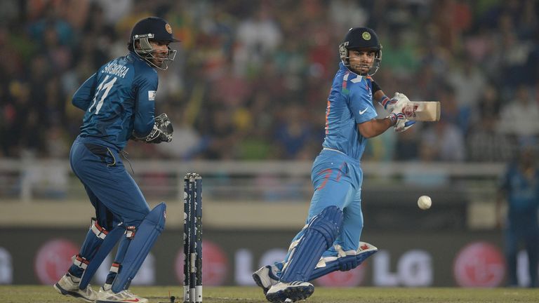 Virait Kohli: India batsman in action during World Twenty20 final in Dhaka. April 6 2014.