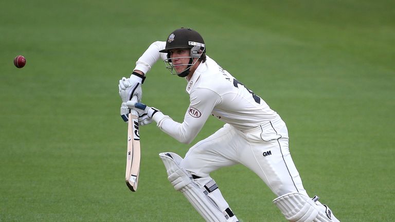 Zafar Ansari of Surrey defends while batting in the LV= County Championship match against Glamorgan