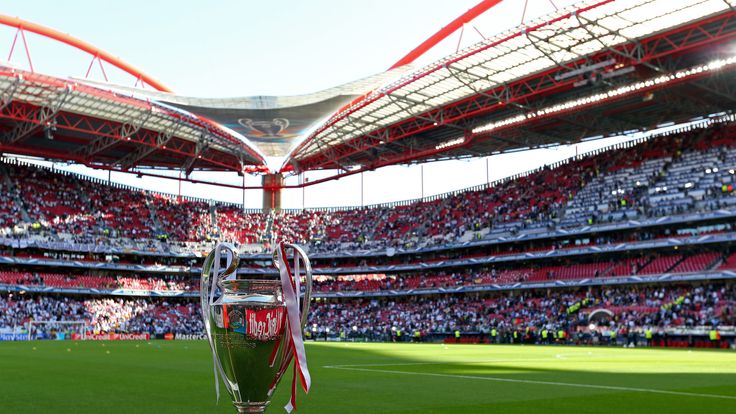 The Champions league trophy ahead of the final between Real Madrid and Atletico Madrid 