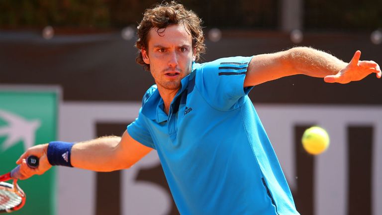 - Ernests Gulbis of Latvia in action against Alejandro Falla of Colombia during day three of the Internazionali BNL dItalia tennis 2014 on May 13, 2014 in Rome, Italy