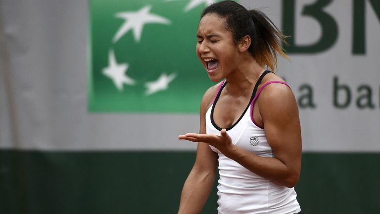 - Great Britains Heather Watson reacts during his French tennis Open second round match against Romanias Simona Halep