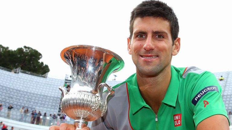 - Novak Djokovic of Serbia kisses the trophy after winning the ATP Romes Tennis Masters final against Rafael Nadal of Spain on May 18, 2014, at the Foro Italico in Rome