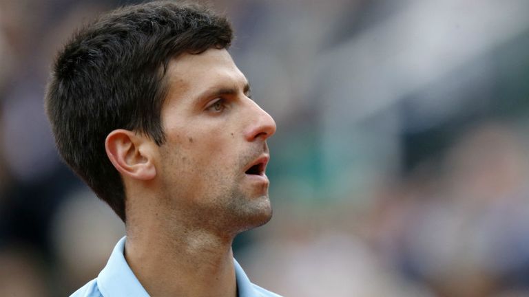 - Serbias Novak Djokovic reacts during his French tennis Open second round match against Frances Jeremy Chardy at the Roland Garros stadium in Paris
