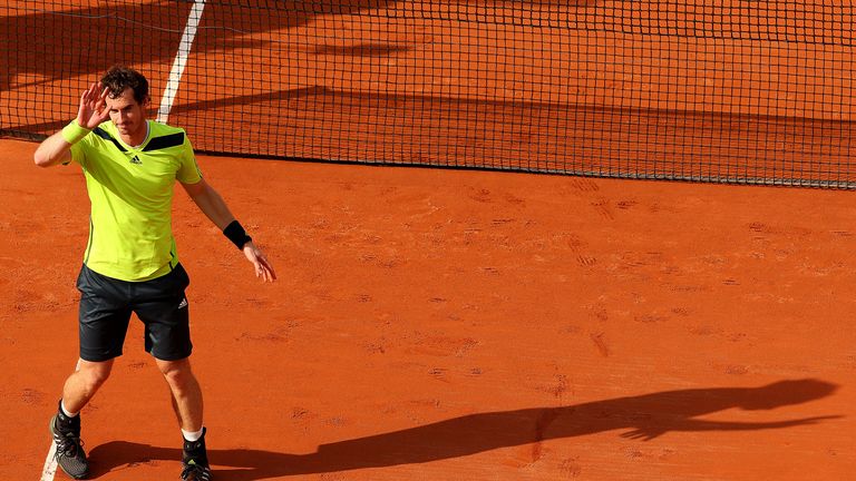 Andy Murray celebrates victory during his men's singles match against Andrey Golubev at the French Open