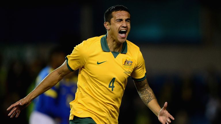 Tim Cahill of Australia celebrates his goal during a friendly against Ecuador at The Den