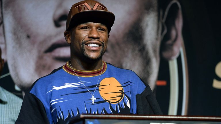 WBC welterweight champion Floyd Mayweather Jr. speaks during a news conference at the MGM Grand Hotel/Casino