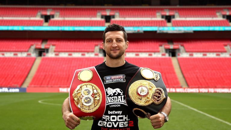 Carl Froch poses after a press conference to announce the upcoming WBA & IBF Super Middleweight World Championship fight with George Groves