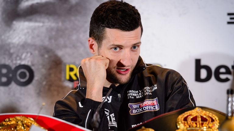 Carl Froch responds to questions during a press conference at Wembley Stadium on May 29, 2014