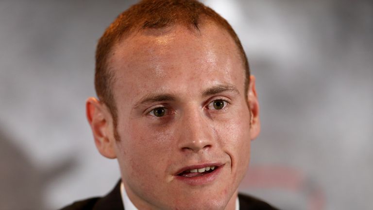George Groves talks during a press conference to announce the upcoming WBA & IBF Super Middleweight title fight with Carl Froch