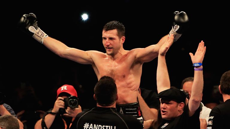 Carl Froch celebrates his win over George Groves at Wembley Stadium