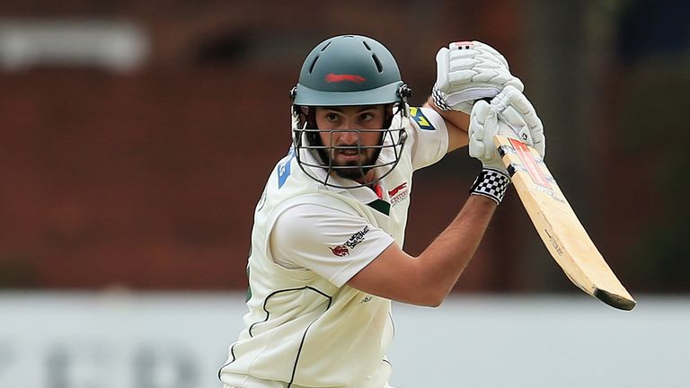 LEICESTER, ENGLAND - APRIL 27:  Ned Eckersley of Leicestershire edges the ball towards the boundary during day one of the LV County Championship match betw