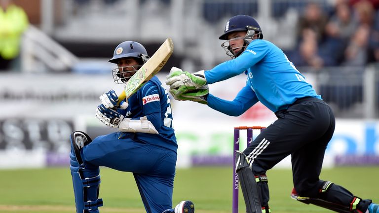 Sri Lanka's Tillakaratne Dilshan hits a four during the second ODI at the Emirates ICG, Durham.