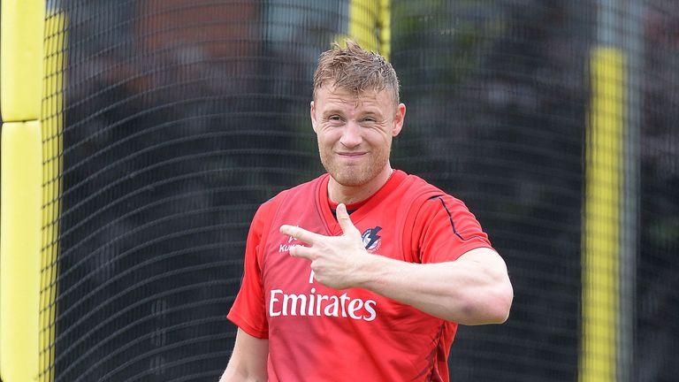 Andrew Flintoff bats in the nets before the Natwest T20 Blast match at Old Trafford, Manchester.