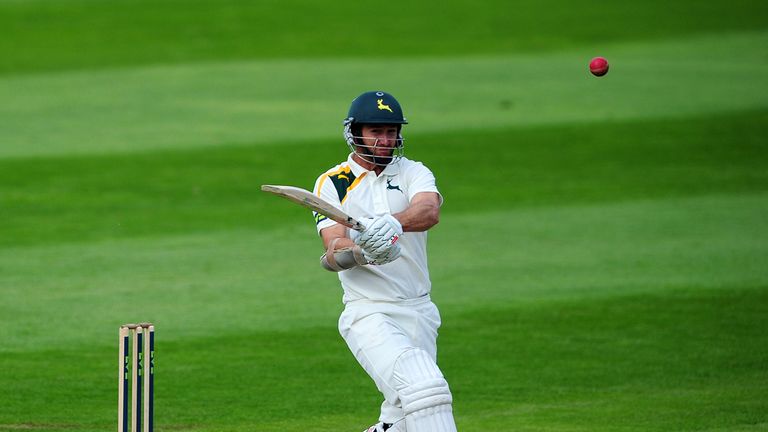 TAUNTON, ENGLAND - MAY 6:  Phil Jaques of Nottinghamshire hits for four during day three of the LV County Championship Division One match between Somerset 