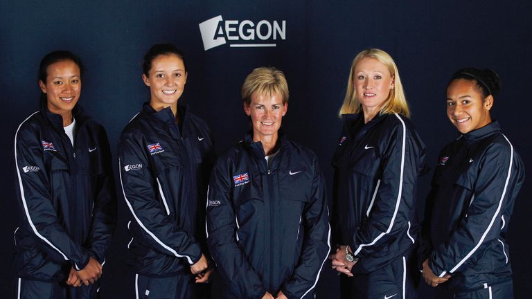 2012 (L-R) Anne Keothavong, Laura Robson, Team Captain Judy Murray, Elena Baltacha  and Heather Watson of the GB Fed Cup team 