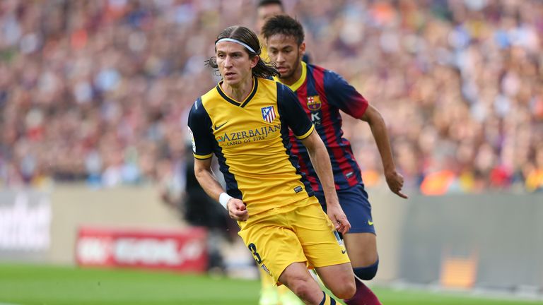Filipe Luis of Club Atletico Madrid during the La Liga match between FC Barcelona and Club Atletico de Madrid at Camp Nou