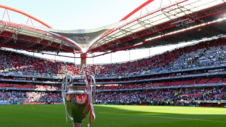 The Champions league trophy ahead of the final between Real Madrid and Atletico Madrid 