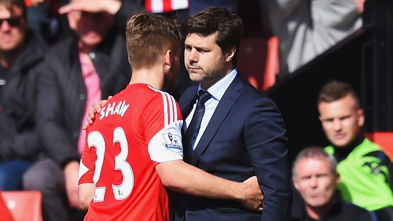 Luke Shaw embraces Southampton manager Mauricio Pochettino