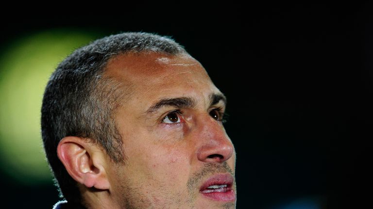 GLASGOW, SCOTLAND - FEBRUARY 12:  Ex-Celtic player Henrik Larsson looks on prior to the UEFA Champions League Round of 16 first leg match between Celtic an
