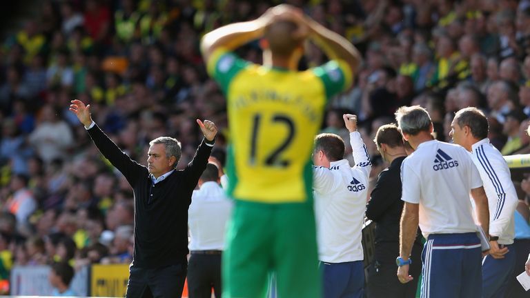 Manager Jose Mourinho of Chelsea celebrates at Norwich