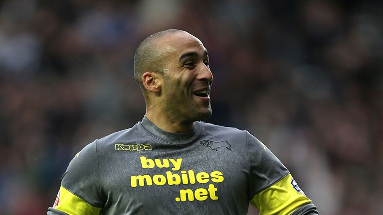 DERBY, ENGLAND - MAY 11:  Lee Grant of Derby County celebrates after George Thorne had scored his sides 3rd goal during the Sky Bet Championship Semi Final