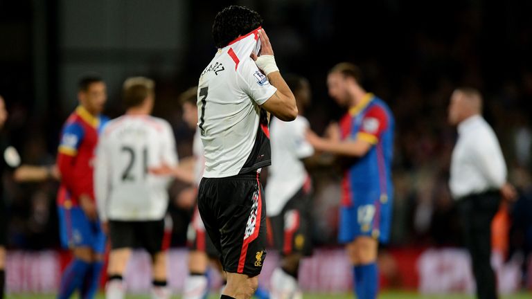 Luis Suarez is dejected after Liverpool's 3-3 draw at Crystal Palace