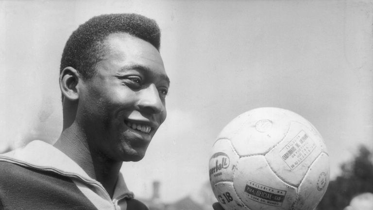 Brazilian footballer Pele in training for Brazil's match against England.    (Photo by Keystone/Getty Images)