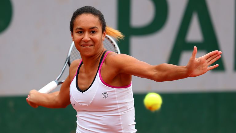 Heather Watson returns a shot during her women's singles match against Barbora Zahlavova Strycova at the French Open.
