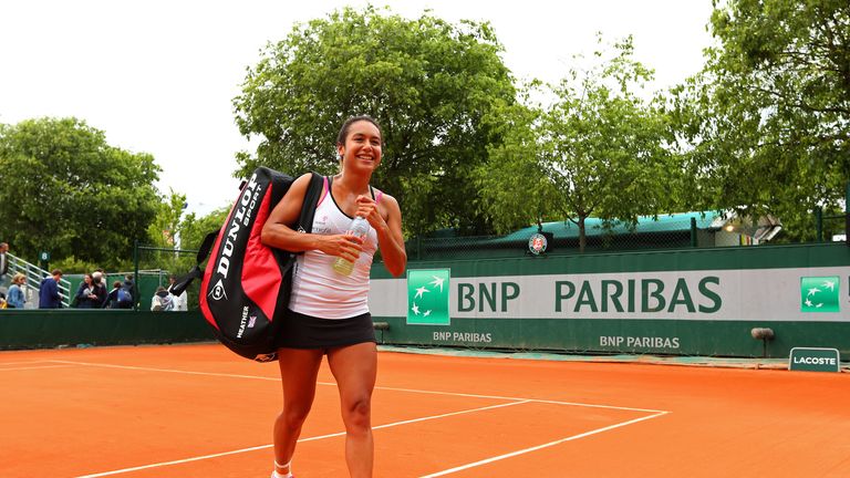 Heather Watson leaves the court after her victory in the French Open against Barbora Zahlavova Strycova