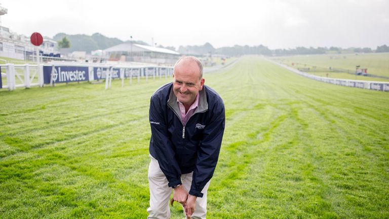 Clerk of the Course Andrew Cooper tests the ground during Breakfast with the Stars at Epsom Downs Racecourse, Surrey. PRESS ASSOCIATION Photo. Picture date